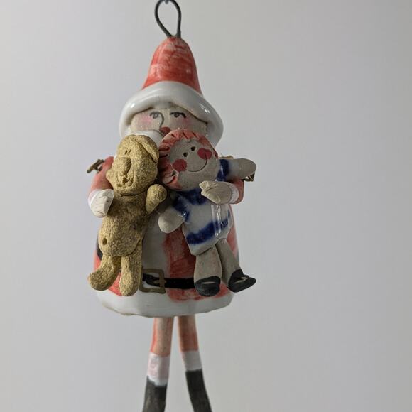 Handmade Santa Christmas Ornament Dangle Skinny Leg OOAK Clay Unique Tradition - Picture 1 of 8